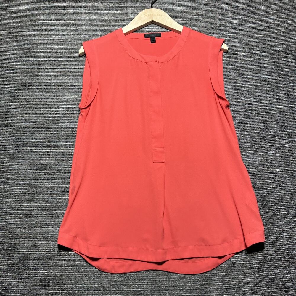 J. Crew Shirt Women's 4 Coral Red Drapey Sleeveless Popover Button C6249